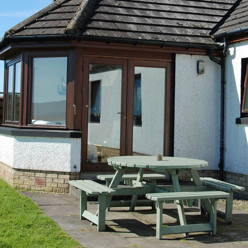 The patio at An Innis holiday accommodation on Islay